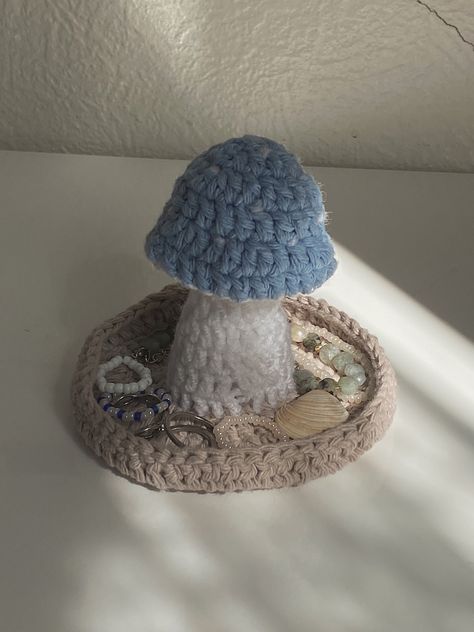 crochet mushroom jewellery holder🌟🍄 Mushroom Jewellery Holder, Crochet Jewellery Holder, Crochet Jewelry Holder, Crochet Decor, Mushroom Jewelry, Jewellery Holder, Crochet Mushroom, Lace Edging, Jewelry Holder