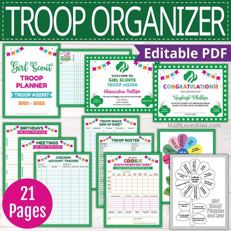 Agenda Printable, Girl Scout Troop Leader, Birthday Tracker, Editable Certificates, Daisy Scouts, Troop Leader, Meeting Agenda, Girl Scout Leader, Daisy Girl Scouts