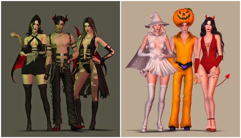 HALLOWEEN SET 1 | plazasims on Patreon Sims Halloween Costume, Sims Costume, Sims 4 Halloween, Ts4 Hair, Sims 4 Couple Poses, Sally Costume, Sims 4 Patreon, Pumpkin Outfit, Sims 4 Body Mods