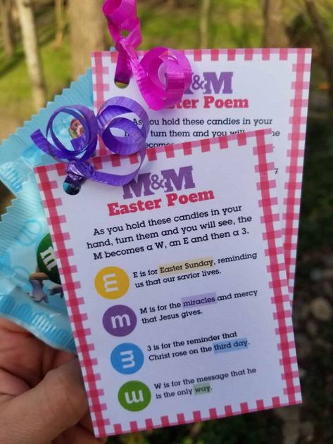 M M Christmas Poem, Easter M&ms, Easter Poems, Christian Easter Gifts, Spring Gift Ideas, Easter Sunday School, Easter Gift Bags, Easter Favors, Easter Party Favor