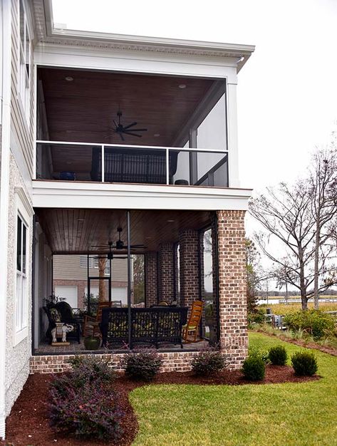 Double Decker MeshGuard Installation - Screen Tight Screen Porch Systems, Second Story Porch, Porch Interior, Three Season Porch, Screened In Deck, Four Seasons Room, Porch Fireplace, Porch Addition, Porch Columns