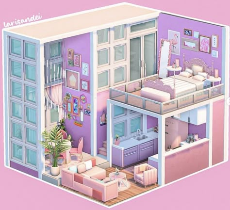 Sims4 Build Ideas, Sims 4 Loft Bed, Barbie Apartment, Barbie Sims, The Sims 4 Builds, Sims 4 Apartment, Interior Design Bedroom Teenage, Sims Room, Sims 4 Loft