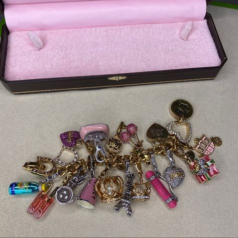 Juicy Couture Bracelet w/ 17 Charms Juicy Couture Charm Bracelet, Eiffel Tower Christmas, Script Heart, Juicy Couture Charms Bracelet, Juicy Couture Bracelet, Vintage Juicy Couture, Juicy Couture Accessories, Pink Pillow, Suntan Lotion