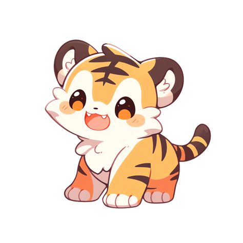 Cute Kawaii Baby Tiger Sticker Kawaii Dragon, Tiger Sticker, Tiger Drawing, Baby Animal Drawings, Cartoon Tiger, Arte Do Kawaii, Cute Tiger, Cute Kawaii Animals, 강아지 그림