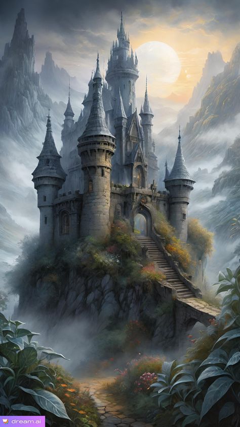 Giant Castle Fantasy Art, Magical Castle Fantasy Fairytale, Castle Fantasy Art, Royalty Theme, Enchanted Castles, Ancient Castle, Anton Pieck, Large Houses, Fantasy Wizard