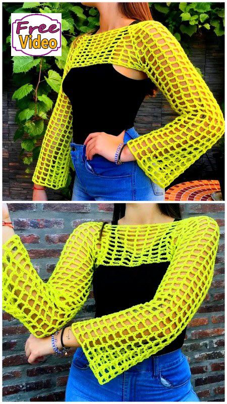 Fishnet Sleeves Shrug Crochet Net Sleeves, Shrug Pattern Crochet Free, Crocheted Bolero Free Pattern, Crochet Sleeves Bolero, Crochet Bolero Top Pattern, Fishnet Shrug Crochet, Crochet Mesh Top Long Sleeve Pattern Free, Crochet Fishnet Shrug Pattern Free, Crocheted Sleeves Pattern