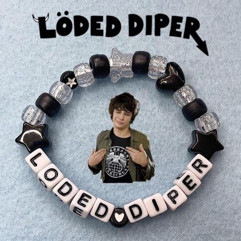 Diary of a Wimpy Kid Loded Diper Kandi Bracelet   -... - Depop Clay Bead Bracelet Ideas Emo, Scene Kid Bracelets, Kandi Color Combos, Kandi Single Ideas, Kandi Kid Aesthetic, Kandi Kid Outfit, Silly Bracelets, Kandi Ideas Words, Kandi Ideas Singles