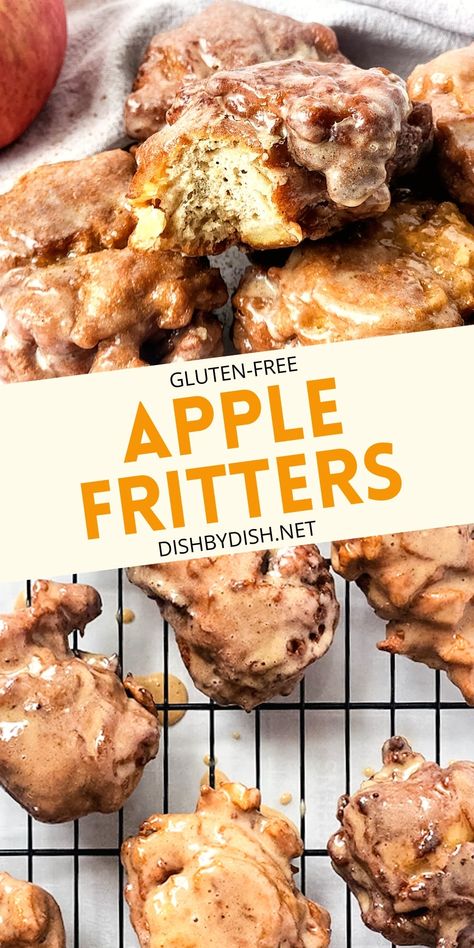 Crispy golden gluten-free apple fritters drizzled in a sweet cinnamon glaze - these are the perfect snack or dessert for this fall season! Totally dairy-free too! Go make a batch to indulge in today! Gluten Free Apple Fritters, Cinnamon Glaze, Gluten Free Apple, Homemade Almond Milk, Homemade Applesauce, Fried Dough, Apple Fritters, Fall Dessert, Gluten Free Pumpkin