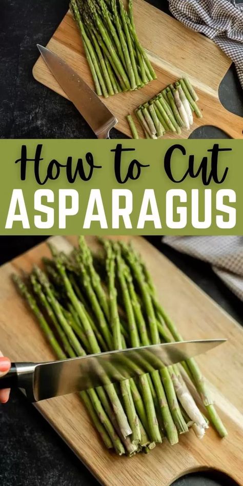 Follow these easy steps on How to Cut Asparagus. Asparagus is an easy side side that has many health benefits and is a delicious vegetable. Learn the best and easiest way to trim asparagus. #eatingonadime #howto #cutasparagus #knifeskills How To Cut Asparagus, How To Store Asparagus, How To Make Asparagus, Glass With Water, Storing Vegetables, Steamed Asparagus, Fruit And Vegetable Storage, How To Cook Asparagus, Vegetable Storage