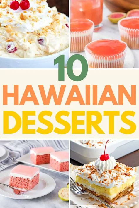 10 Must-Try Hawaiian Desserts for Summer - BeCentsational Hawaiian Luau Party Desserts, Tropical Party Treats, Hawaii Dessert Recipes, Hawaiian Luau Desserts, Hawaii Desserts Easy Recipes, Luau Desserts Easy, Luau Party Food Desserts, Hawaiian Party Desserts, Hawaiian Desserts Party