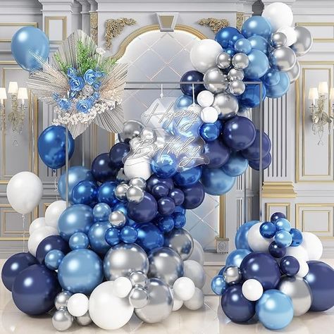 Amazon.com: Blue White Silver Balloon Arch Kit, Navy Blue Silver White Balloon Garland with Metallic Dark Blue Light Blue Silver Balloons for Boys Men Birthday Baby Shower Graduation Wedding Party Decorations : Toys & Games White Silver Balloon Arch, Blue Silver Balloons, Silver Balloon Arch, White Balloon Garland, Silver Balloons, Blue Party Decorations, Silver Balloon, Metallic Balloons, Balloon Kit