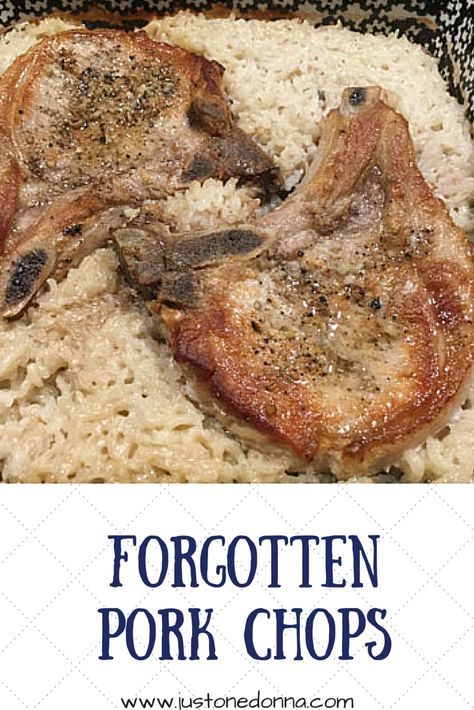 Make these Forgotten Pork Chops tonight. Pork chops, rice, condensed mushroom soup, and onion all baked together. Yum! Pork Chops Rice, Mushroom Soup Pork Chops, Oven Baked Pork Chops, Condensed Cream Of Mushroom Soup, Pork Chops And Rice, Baked Pork Chops Oven, Easy Pork Chops, Easy Pork Chop Recipes, Pork Chop Recipes Baked