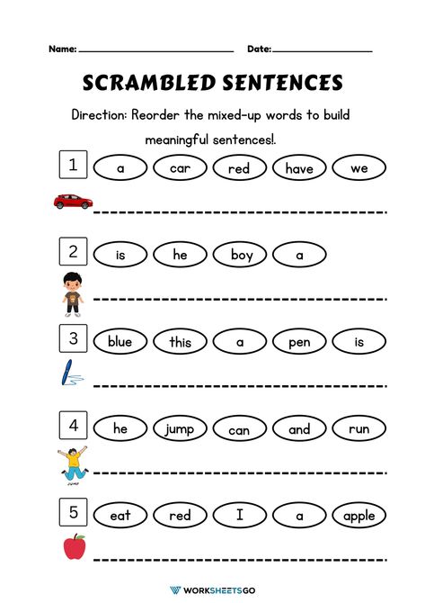 Scrambled Sentences Worksheet Scrambled Sentences Worksheet, Worksheet For Class 2, Third Grade Worksheets, Meaningful Sentences, Sentence Scramble, Scramble Words, Sentence Correction, Reference Letter, Word Sentences