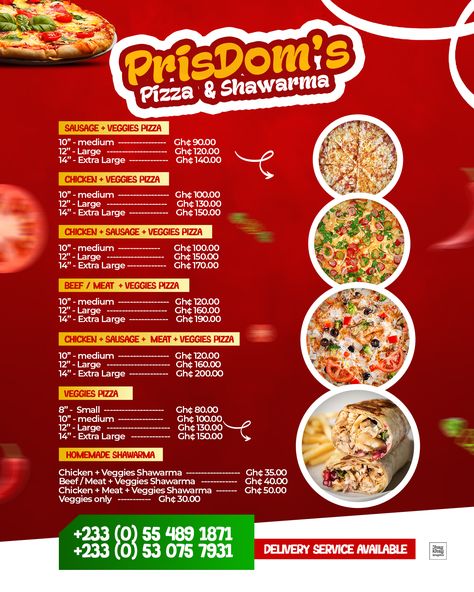 Pizza prist list flyer Pizza Sale, Pizza Flyer, Menu Pizza, Menu Flyer, Flyers Design, Banner Design Inspiration, Social Media Advertising Design, Creative Flyer Design, Food Menu Design