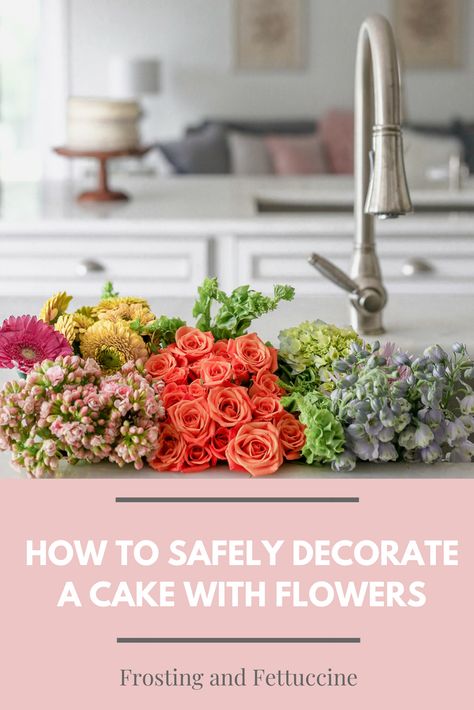 How to safely (and beautifully) decorate a cake with fresh flowers. Wedding Cakes Decorated With Fresh Flowers, Decorating A Cake With Fresh Flowers, Live Flowers On Cake, Fresh Flowers On Cake Birthday, Cake Decorated With Fresh Flowers, How To Decorate Cake With Fresh Flowers, Decorating Cake With Real Flowers, Sheet Cake With Fresh Flowers, How To Add Flowers To A Cake