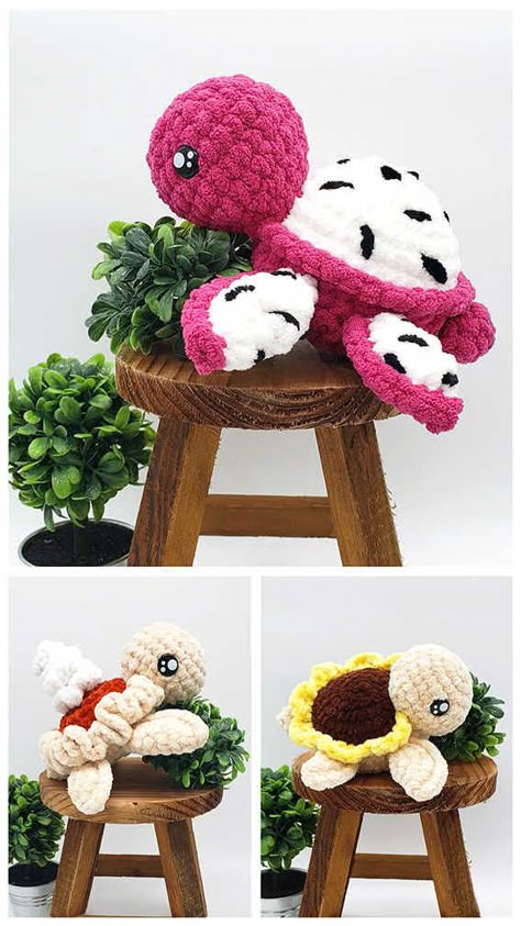 Crochet Stuffed Turtle Free Patterns, Plush Animal Crochet Pattern, Free Chunky Amigurumi Patterns, Crochet Turtle Plushie Pattern Free, Free Crochet Patterns For Turtles, Crochet Flower Turtle Free Pattern, Crochet Pattern Free Animals, Crochet Amigurumi Turtle Free Pattern, Cute Crochet Stuffed Animals Free Pattern