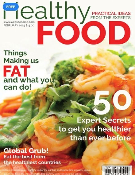 A first-rate magazine cover template designed to feature healthy food options. Download this for free and be able to use professionally formatted layouts, including high-quality photos and graphic files. Easy to edit and fully customizable. Magazine Cover Template, Health Magazine Cover, Cat Treat Recipes, Healthy Food Options, Magazine Cover Design, Health Breakfast, Idee Pasto Sano, Health Magazine, Food Magazine