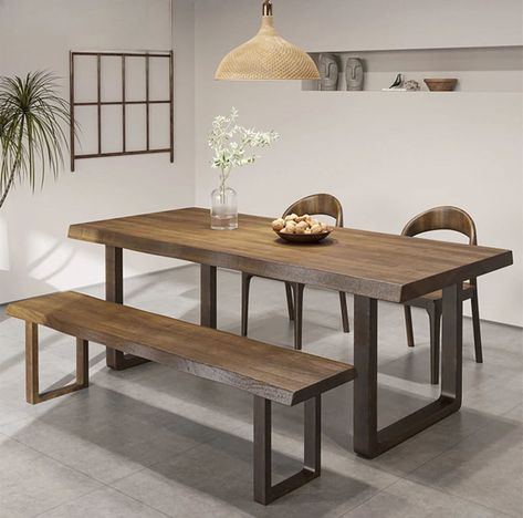 Embrace the serene elegance of our Suki table and seating TAP TO SHOP #simplyboho #bohostyle #bohemianhome #diningtable #diningroomdecor #bohostyle #bohodecor #bohohome Wooden Dining Bench, Pantry Closet Design, Wooden Kitchen Table, Big Table, Dining Furniture Sets, Rattan Dining Chairs, Dining Table With Bench, Living Room Shop, Wooden Dining Tables