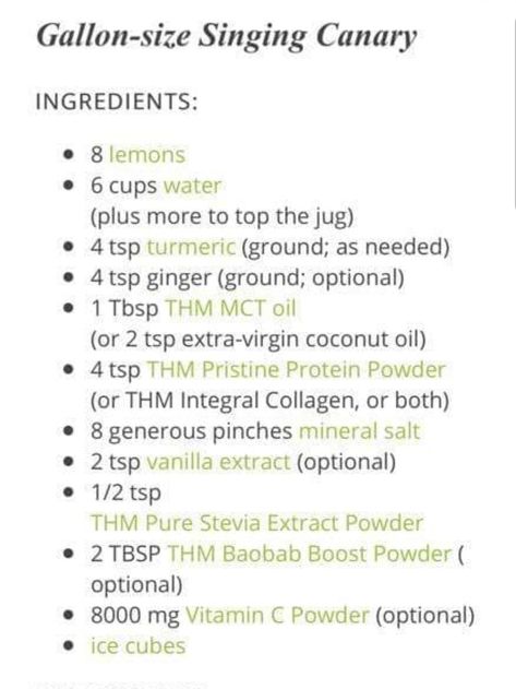 Singing Canary Gallon Thm Singing Canary Recipe, Thm Cowboy Grub Recipe, Singing Canary Thm, Thm Fuel Pull, Good Girl Moonshine, Thm Diet, Singing Canary, Trim Healthy Mama Drinks, Trim Healthy Mama Recipe