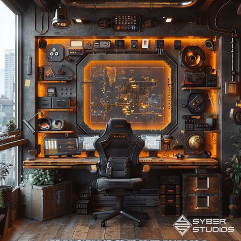 Cyberpunk Office, Futuristic Lamp, Interactive Mirror, Cyberpunk Room, Game Room Ideas, Epoxy Countertops, Small Computer Desk, Home Studio Setup, Smart Glass