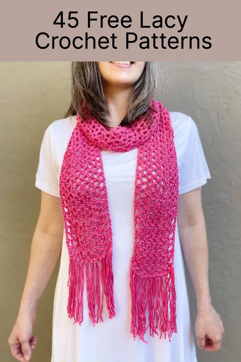 Find a lovely lacy crochet pattern to make for your next project. This collection of crochet lace patterns includes lace weight yarns through super bulky yarn. Lacy Crochet Patterns, Free Lace Crochet Patterns, Crochet Lacy Scarf, Lace Crochet Patterns, Crochet Lace Scarf Pattern, Crochet Lace Scarf, Lace Shawls, Lacy Scarf, Lacy Crochet