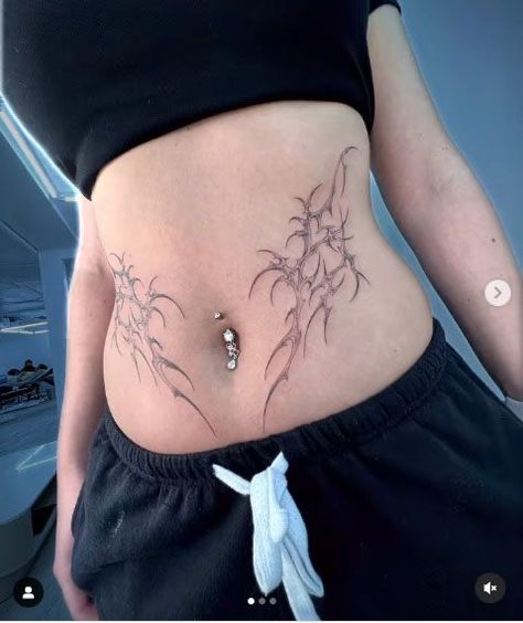 Under Belly Tattoo Woman, Cybersigilism Waist Tattoo, Above Belly Button Tattoo, Plus Size Belly Tattoo, Small Belly Tattoo, Belly Tattoos For Women Stomach, Waist Tattoos For Women Side, Low Belly Tattoo, Navel Tattoo