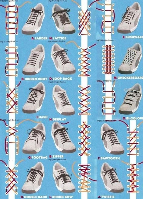 18 Helpful Diagrams To Solve All Your Clothing Woes Lace Your Shoes, Shoe Lacing Techniques, Ways To Lace Shoes, How To Tie Shoes, Lace Diy, Shoe Lace Tying Techniques, Green Converse, Tie Shoelaces, Pattern Steps