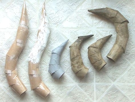 How To Make Horns Out Of Cardboard, Cardboard Horns Diy, Cardboard Horns, Making Horns For Costume, Cardboard Horns Tutorial, Cosplay Horns Diy, Eva Foam Horns Pattern, Diy Horns, Cosplay Horns