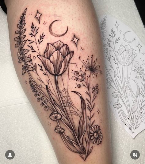 Black And White Flower Tattoo, Emo Tattoos, American Traditional Tattoo Ideas, Celestial Tattoo, Traditional Tattoo Ideas, Floral Thigh Tattoos, Boho Tattoos, Flower Tattoo Back, Beautiful Flower Tattoos