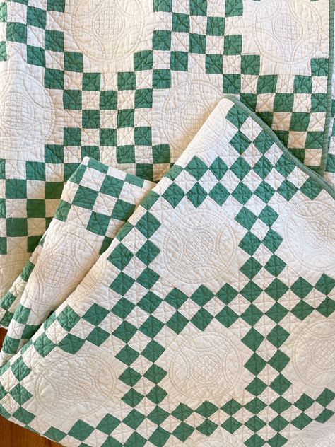 New antique quilts added weekly! Green And White Quilt, Green And White Quilts, Green Quilts Ideas, Check Quilt, Green Quilts, Irish Chain Quilt, White Quilts, Patriotic Quilts, Double Wedding