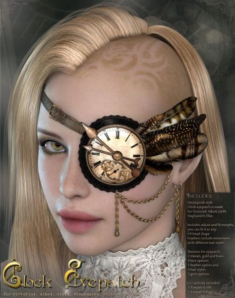 Cool Eyepatch, Cute Eyepatch, Cool Eye Patch, Eyepatch Design, Eyepatch Aesthetic, Steampunk Eyepatch, Different Hair Styles, Steampunk Aesthetic, Different Hair