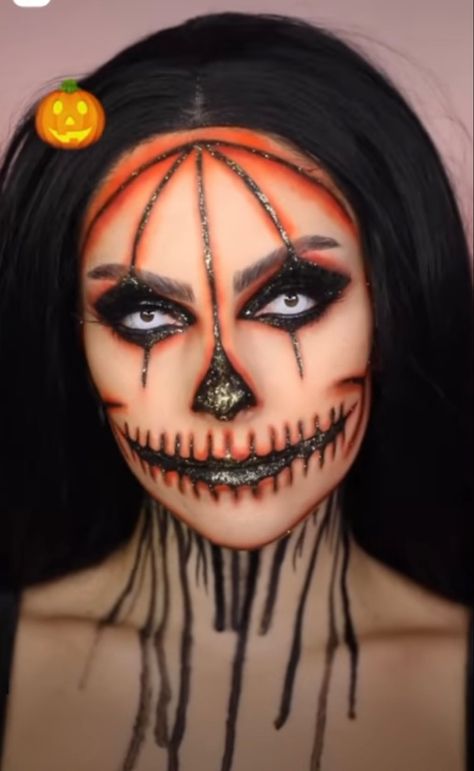 #makeup #halloween #halloweenmakeup Halloween Pumpkin Makeup Easy Diy, Halloween Makeup Colorful, Halloween Spooky Makeup, Pumpkin Makeup Easy, Witchy Halloween Makeup, Pumpkin Face Makeup, Halloween Makeup Pumpkin, Thanksgiving Makeup Ideas, Pumpkin Makeup Ideas