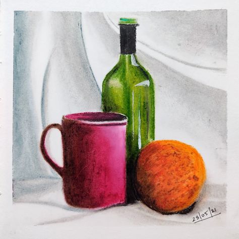 Oil pastel, still life , aesthetic , fineart Still Life In Oil Pastels, Still Life 3 Objects, Still Life Drawing Colour Oil Pastel, Still Life Oil Pastel Easy, Still Life With Oil Pastels, Watercolour Still Life Easy, Still Life Drawing Oil Pastels, Objective Drawing, Easy Still Life Painting