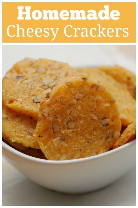 Homemade Cheesy Crackers - easy and delicious cheese crackers with walnuts for the perfect crunch. Homemade Cheddar Crackers, Homemade Crackers Recipe, Homemade Cheese Crackers, Cheesy Crackers, Easter Food Appetizers, Cheddar Crackers, Savoury Biscuits, Homemade Crackers, Cheese Crisps