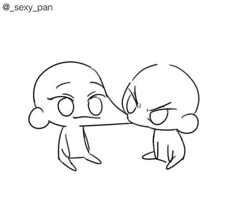 2 Chibi Pose Reference, Funny Ship Art, Cute Base Drawing Chibi, Chibi Base Reference Pose, Cute Chibi Poses Friends, Base Chibi Drawing Reference, Chibi Bases Pose, Biting Arm Drawing, Chibi Art Base Male