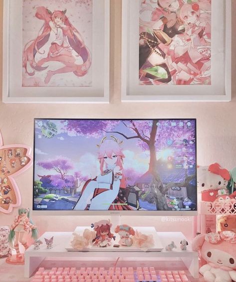 Pink Gaming Setup, Kawaii Nintendo Switch, Pink Switch, Video Game Room Decor, Kawaii Nintendo, Nintendo Switch Controller, Gaming Bedroom, Desk Organisation, Gaming Desk Setup