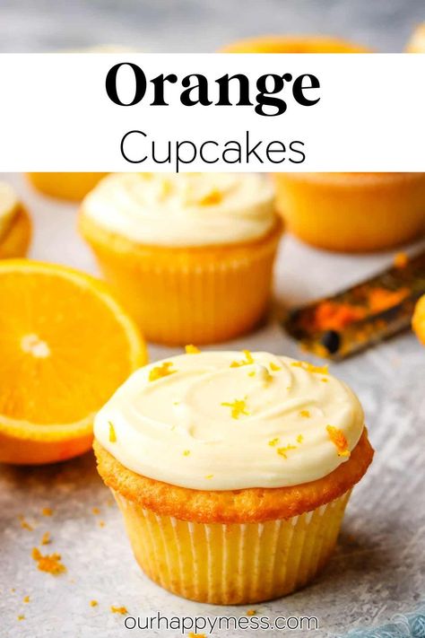 These perfectly moist and fluffy orange cupcakes are topped with a tangy orange cream cheese frosting for a burst of juicy orange flavor in every bite. Orange Cream Cheese Frosting, Orange Loaf Cake, Orange Loaf, Chocolate Loaf, Orange Cream Cheese, Cinnamon Roll Muffins, Moist Cupcakes, Orange Cupcakes, Orange Frosting