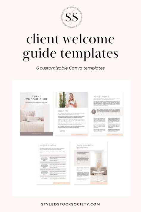 Client Welcome Guide Template - Styled Stock Society Canva templates #canvatemplates #smallbusiness Welcome Guide Design, Photography Client Guide, Photography Style Guide For Clients, Onboarding Client Welcome Packet, Client Welcome Guide, Photographer Client Guide, Photographer Welcome Guide, Client Welcome Packet, Best Landing Page Design