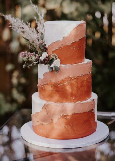 Wedding Cakes Orange, Wedding Cake Orange, Orange Wedding Cake, Hand Painted Wedding Cake, Unfrosted Cake, Painted Wedding Cake, Boho Wedding Cake, Burnt Orange Weddings, Earthy Wedding