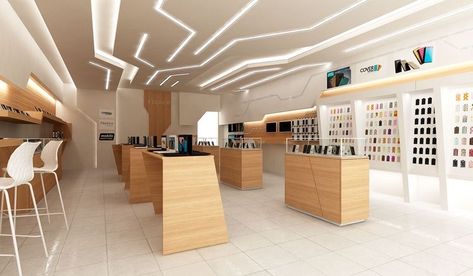 Electronic Showroom Interior Design, Electronic Shop Interior Design, Mobile Store Interior, Apple Store Design, Electronics Store Design, Mobile Shop Design, Shop Counter Design, Gaming Shop, Store Decoration