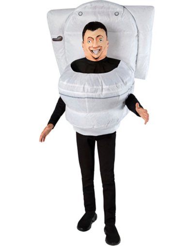 Dom Dom Yes Yes, it's time to take over the costume party in this officially licensed Inflatable Skibidi Toilet Costume. Featuring an inflatable design with a battery-operated fan for easy inflation on the go. Turn on the rizz and show your support for the Skibidi Toilets before Cameramen and Speakermen take over humanity. Officially licensed Includes: Inflatable costume with battery-operated fan Hood Long sleeves Zipper closure Battery Type: 4 AA batteries (not included) Care: Spot clean Import Skibidi Toilet Costume, Nonsense Song, Costumes 2024, Honest Reaction, Inflatable Costumes, Goofy Ahh, Next Dresses, Brain Rot, Dressup Party