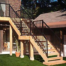 Stairs Entrance, Deck Staircase, Outside Stairs, Aluminum Railing Deck, Stair Posts, Staircase Outdoor, Deck Steps, Cabin Exterior, Deck Designs Backyard