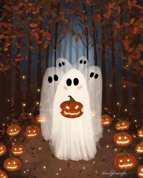 Vintage Halloween Artwork, Halloween Illustration Art, Halloween Ilustraciones, Halloween Art Ideas, Cute Ghost Art, Halloween Imagem, Halloween Illustrations, Nail Art Halloween, Image Halloween