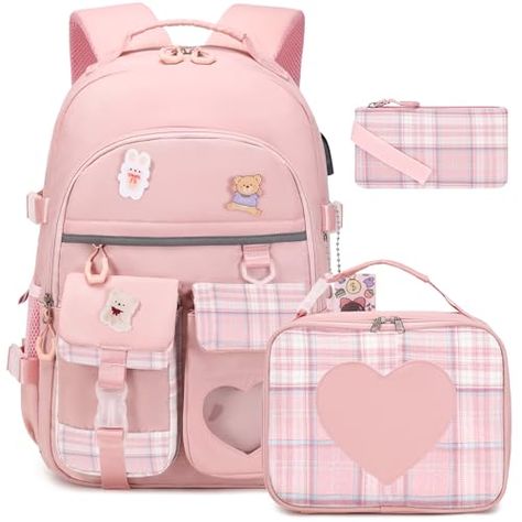 ACESAK Backpack for Girls - Bookbag Backpacks Schoolbag for Girls Kids Teen Women Casual Travel Daypacks - School Bag Elementary Middle School College Cute Backpack with Lunch Box (Pink) School Bag Cute, School Bag Essentials, Cute Backpack, Back To School Bags, Bag Essentials, Cute Backpacks, Essential Bag, Colored Pens, Girl Backpacks