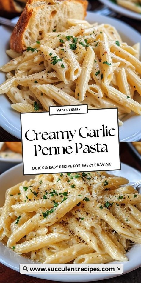 Indulge in this creamy garlic pasta with a luxurious sauce that feels fancy but is effortless to make. Garlic Cream Sauce Pasta, Garlic Penne Pasta, Garlic Parmesan Cream Sauce, Creamy Garlic Penne Pasta, Garlic Pasta Recipe, Creamy Garlic Pasta, Garlic Parmesan Pasta, Penne Recipes, Penne Pasta Recipes