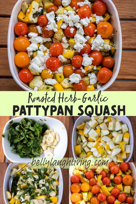 Oven Roasted Herb Garlic Patty Pan Squash has a delicate, buttery flavor seasoned with fresh oregano and garlic topped with tomatoes and cheese. Patty Pan Squash And Zucchini, How To Cook A Patty Pan Squash, Recipes With Patty Pan Squash, Patty Pan Recipes Pattypan Squash, Bush Scallop Squash Recipe, Vegan Patty Pan Squash Recipe, Party Pan Squash Recipe, Pattypan Recipes, Patty Squash Recipe