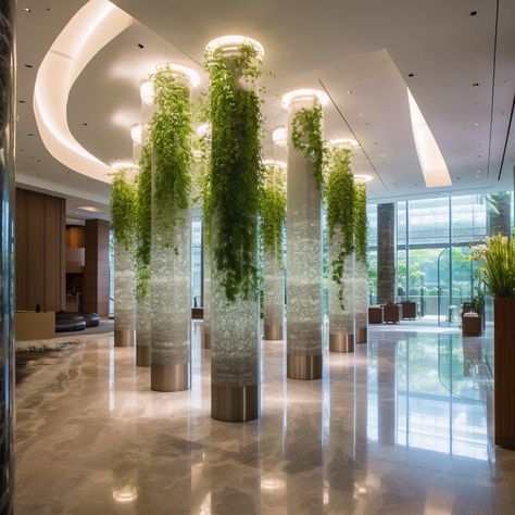 Creative Lobby Design, Green Hotel Lobby, Biofilic Design Office, Infirmary Design, Biophilic Hotel Design, Office Atrium Design, Lobby Interior Design Entrance, Biophilia Interior Design, Biophilic Office Design