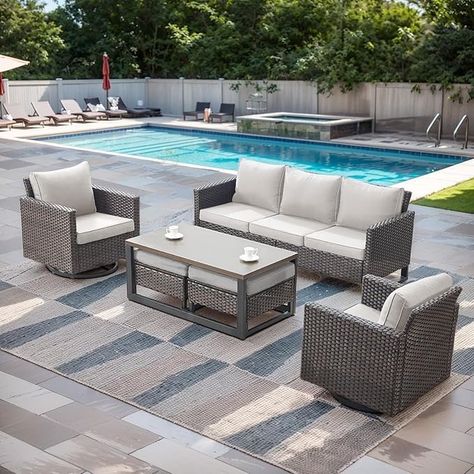 Amazon.com: Rilyson Patio Furniture Swivel Chiars Set - 6 Piece Wicker Outdoor Patio Conversation Set with Rattan Rocking Glider Chair,Ottoman Sofa and Coffee Table for Porch Deck Garden(Mixed Grey/Blue) : Patio, Lawn & Garden Blue Patio, Yard Furniture, Porch Deck, Chair Ottoman, Glider Chair, Ottoman Sofa, Deck Garden, Decks And Porches, Conversation Set Patio