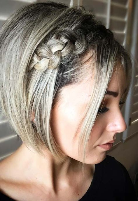 Cute Braids For Short Hair, Short Braided Hairstyles, Short Hair Fringe, Cute Braids, Braided Hairdo, Short Hairdos, French Braid Hairstyles, Short Braids, Short Layered Haircuts