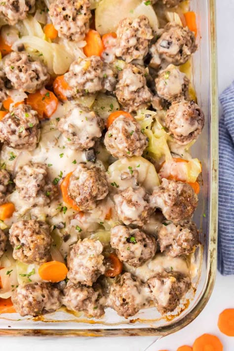 Meatballs And Cabbage Recipe, Meatballs And Cabbage, Cabbage Meatballs, Sweet Carrots, Meatball Casserole, Pork Meatballs, Ground Meat Recipes, Frozen Meatballs, Homemade Meatballs